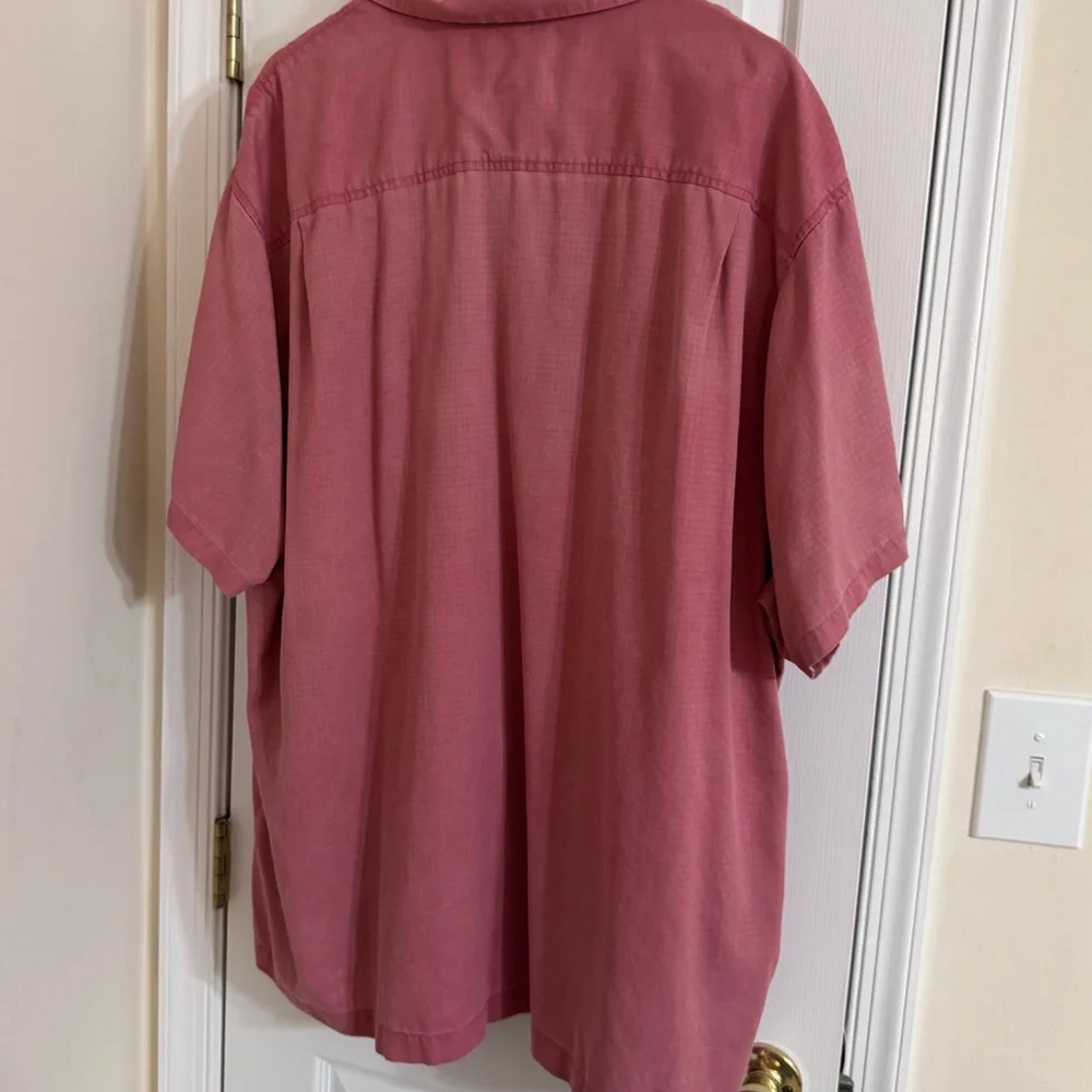 Tommy Bahama Silk Camp Shirt Solid Red Jacquard Checkered Textured Men's 3XL